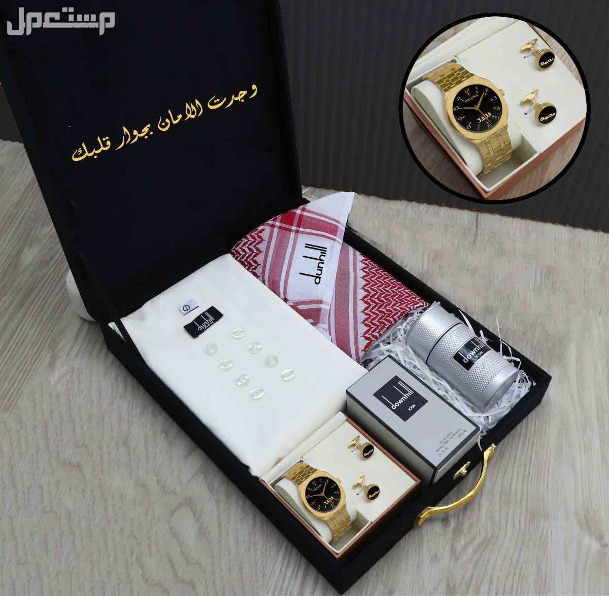 بوكس اهداء رجالي جفنشي دنهل قماش شتوي ماركة جفنشي مقلم خطوط طوليه وزن 350 جرام 3 امتار وربع عرضين مع زراير ولوقو الماركة في الجيب والرقبه ⬜ شماغ احمر ماركة هشتاغ الاصلي قطن 100%  مقاسات