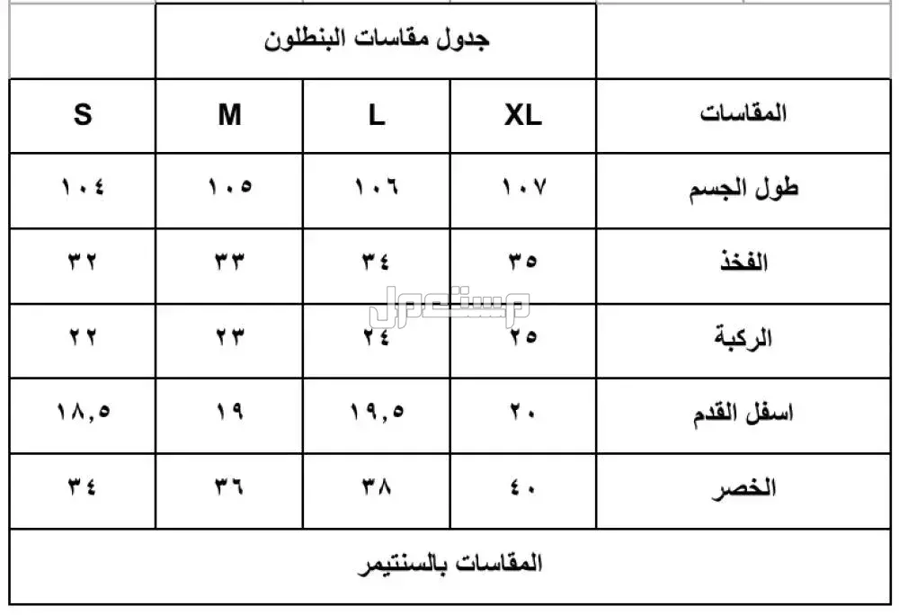جدول مقاس البنطلون حسب الوزن والطول: دليلك لاختيار المقاس المناسب جدول مقاس البنطلون حسب الوزن والطول