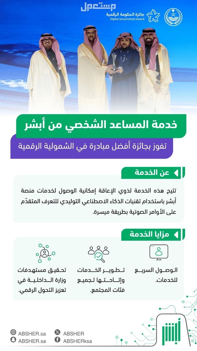 كل ما تريد معرفته عن خدمة المساعد الشخصي من أبشر في السعودية جائزة الشمولية الرقمية لخدمة المساعد الشخصي من ابشر