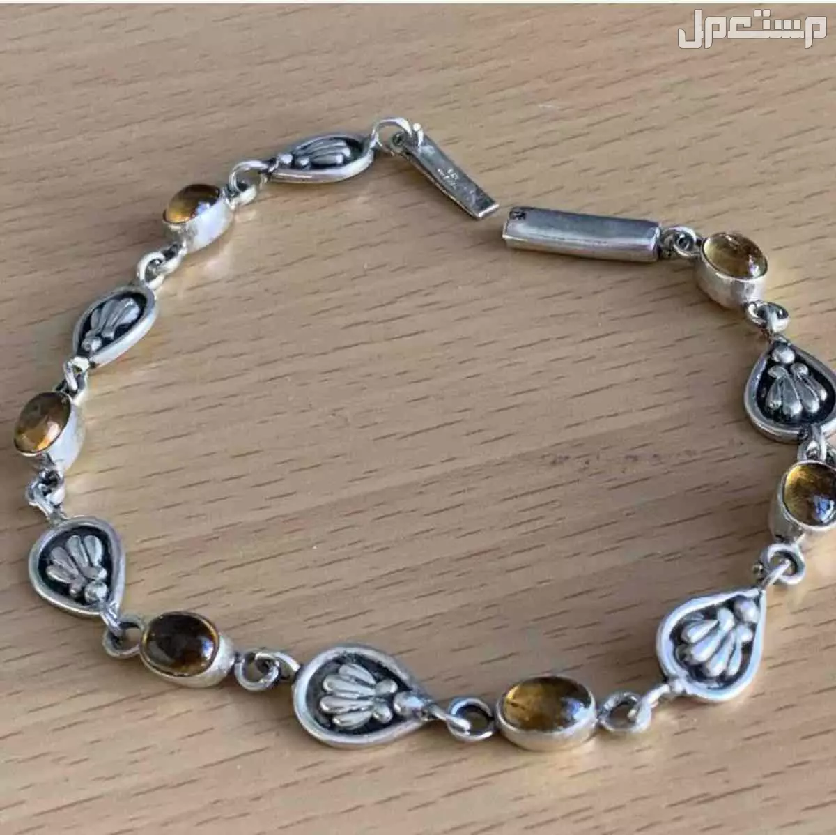 سوار اسوارة فضة استرليني مختومة بحجر السيترين الكهرماني