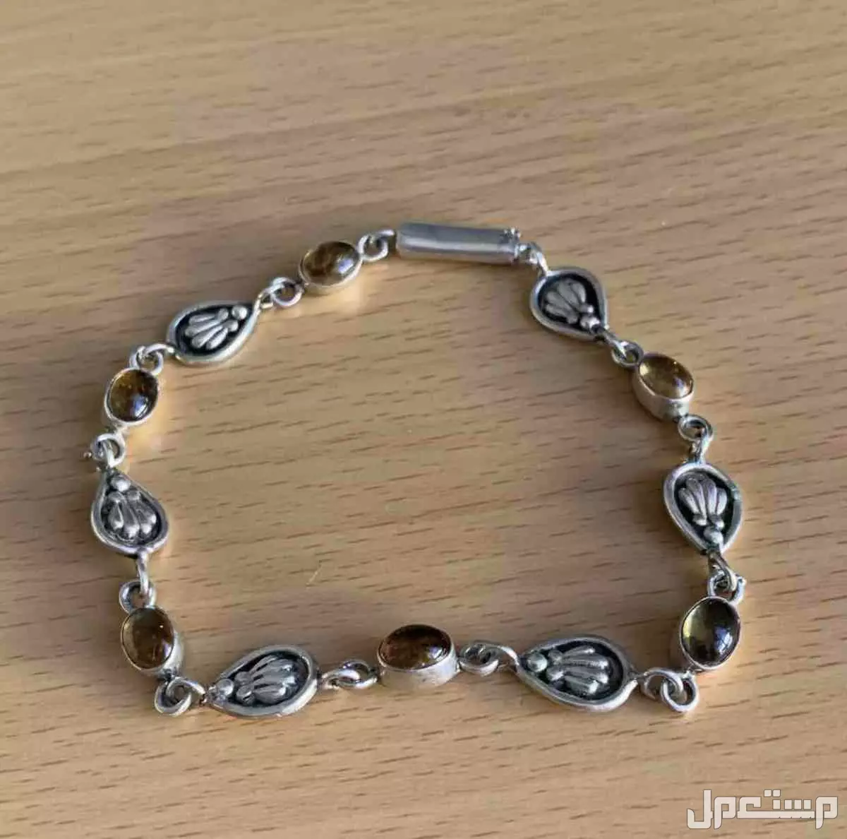 سوار اسوارة فضة استرليني مختومة بحجر السيترين الكهرماني