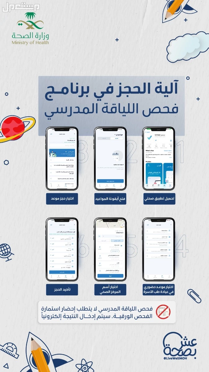 طريقة حجز موعد فحص اللياقة المدرسي عبر تطبيق صحتي خطوة بخطوة