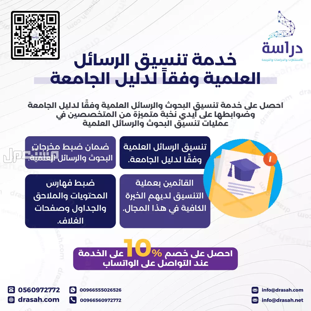 خدمة تنسيق الرسائل العلمية وفقًا لدليل الجامعة من شركة "دراسة" بخصم 10%