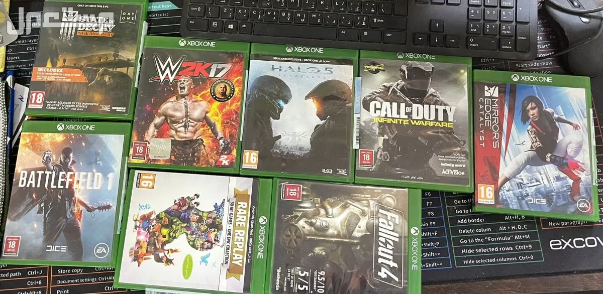للبيع 8 اشرطة اكسبوس ون Xbox one منها Cod infinte Warfare و BattleField 1 و Halo 5 و W2K17