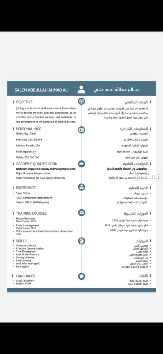 سيرة ذاتية احترافية (CV) (ATS)