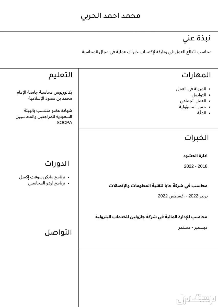 سيرة ذاتية احترافية (CV) (ATS)