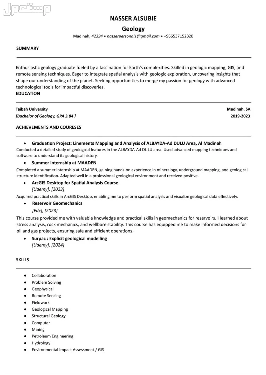 سيرة ذاتية احترافية (CV) (ATS)