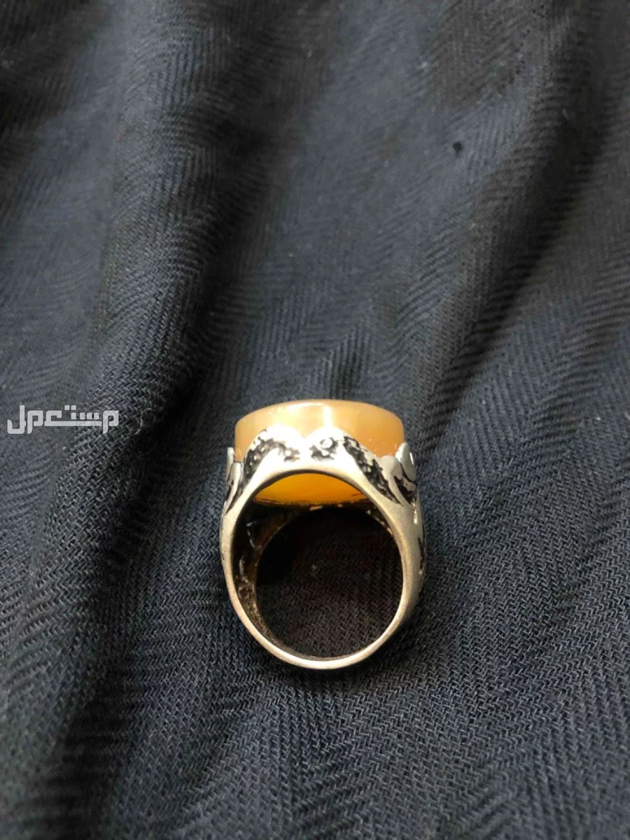 خواتم فضة عقيق يماني أصفر مشمشي أصلية وثقيلة وتصميم ونقش يد