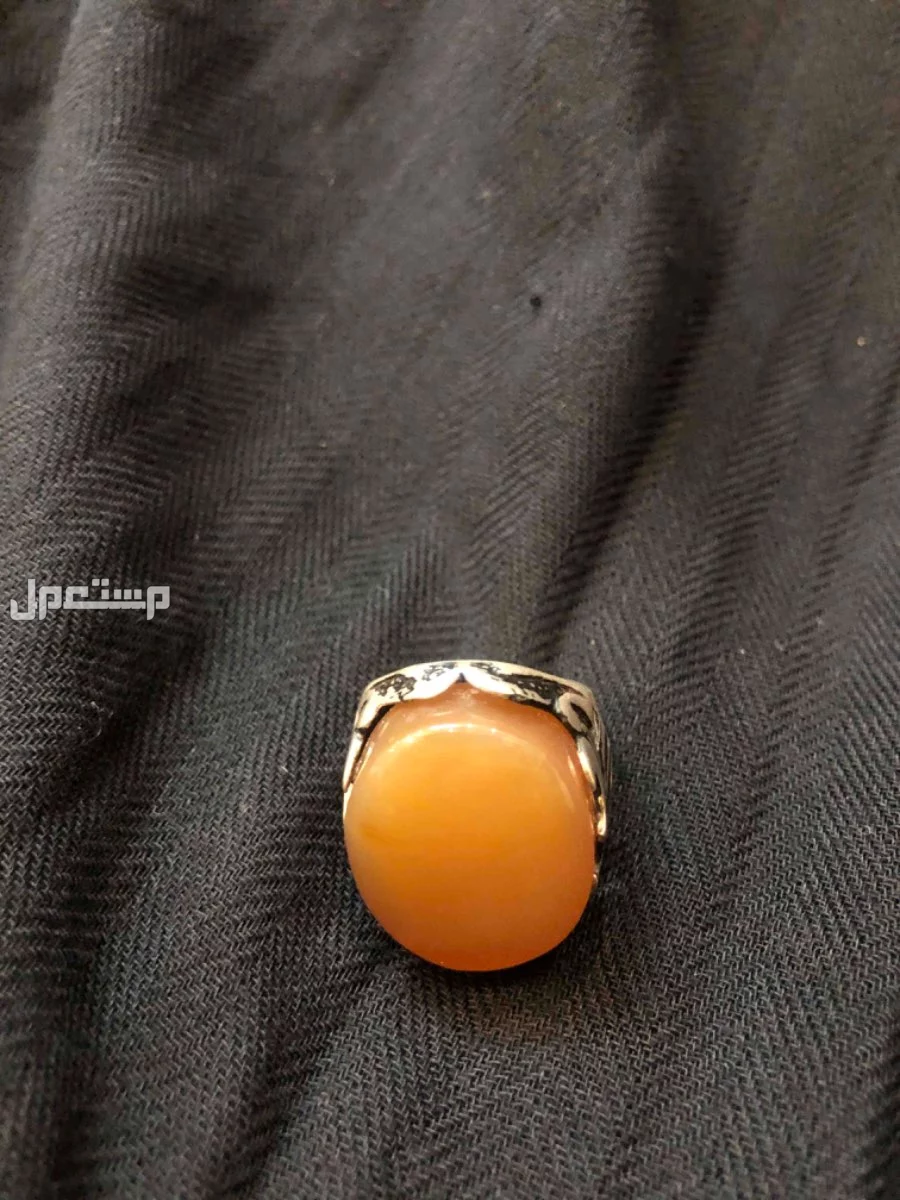 خواتم فضة عقيق يماني أصفر مشمشي أصلية وثقيلة وتصميم ونقش يد