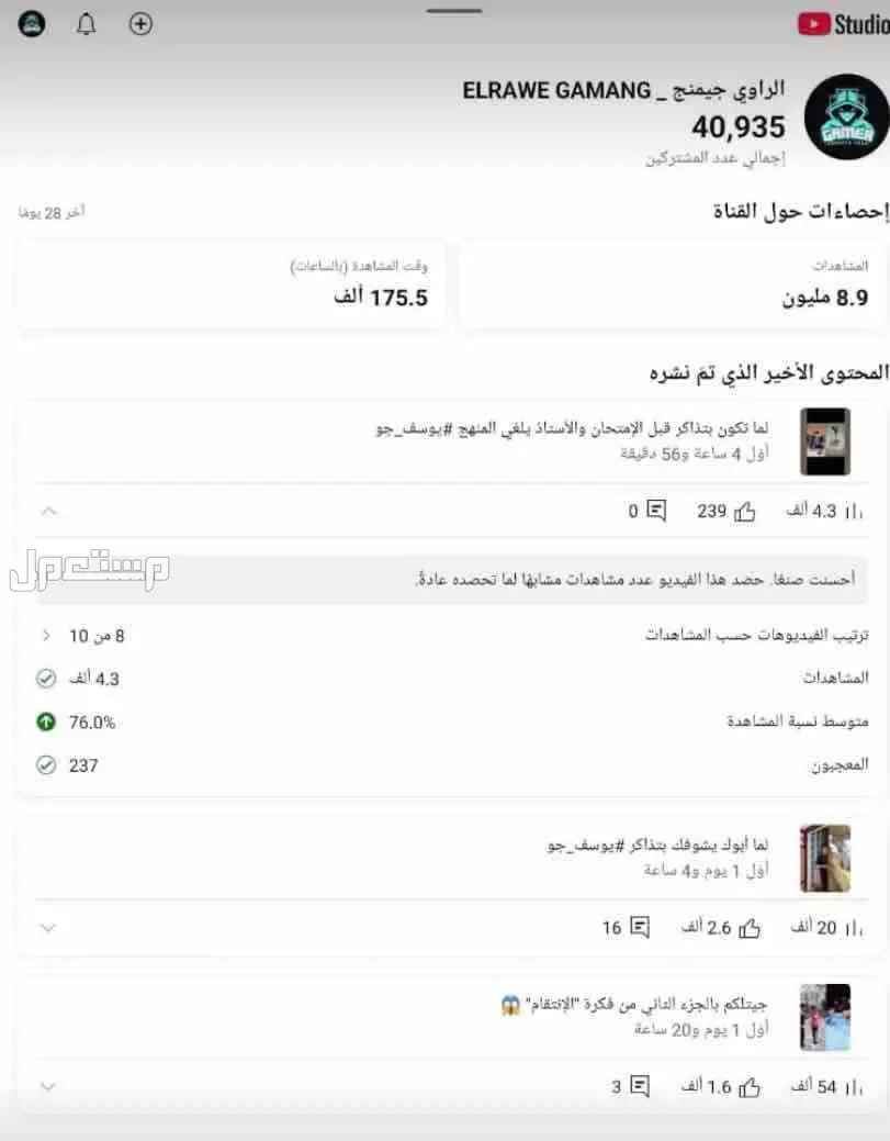للبيع قناة يوتيوب 41 الف مشترك