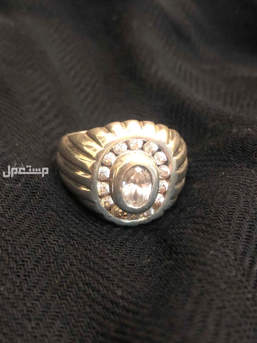 خاتم فضة ثقيل مرصع بحجر الزركون الأصلي