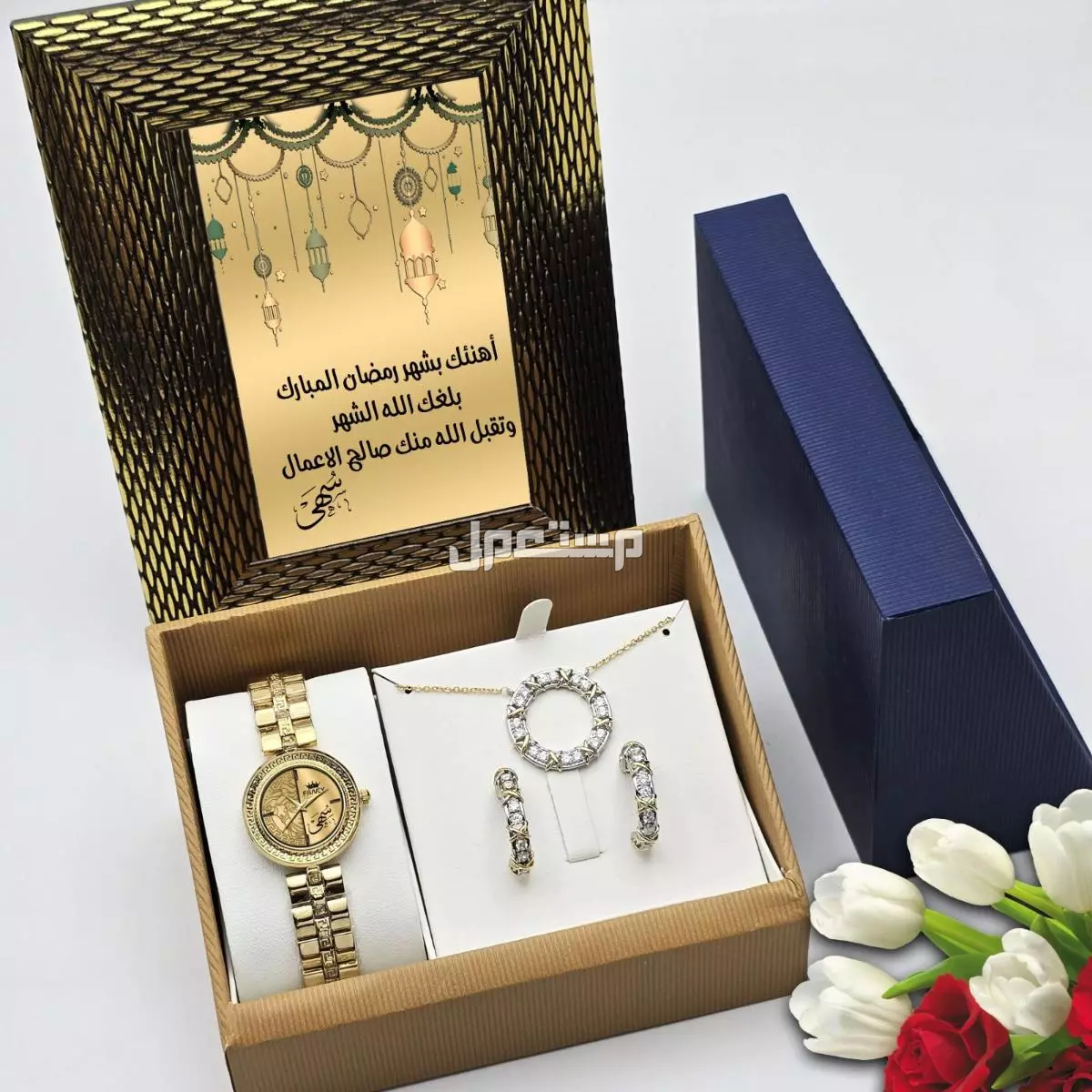 طقم ساعة هدية نسائي مع اكسسوار زركون
