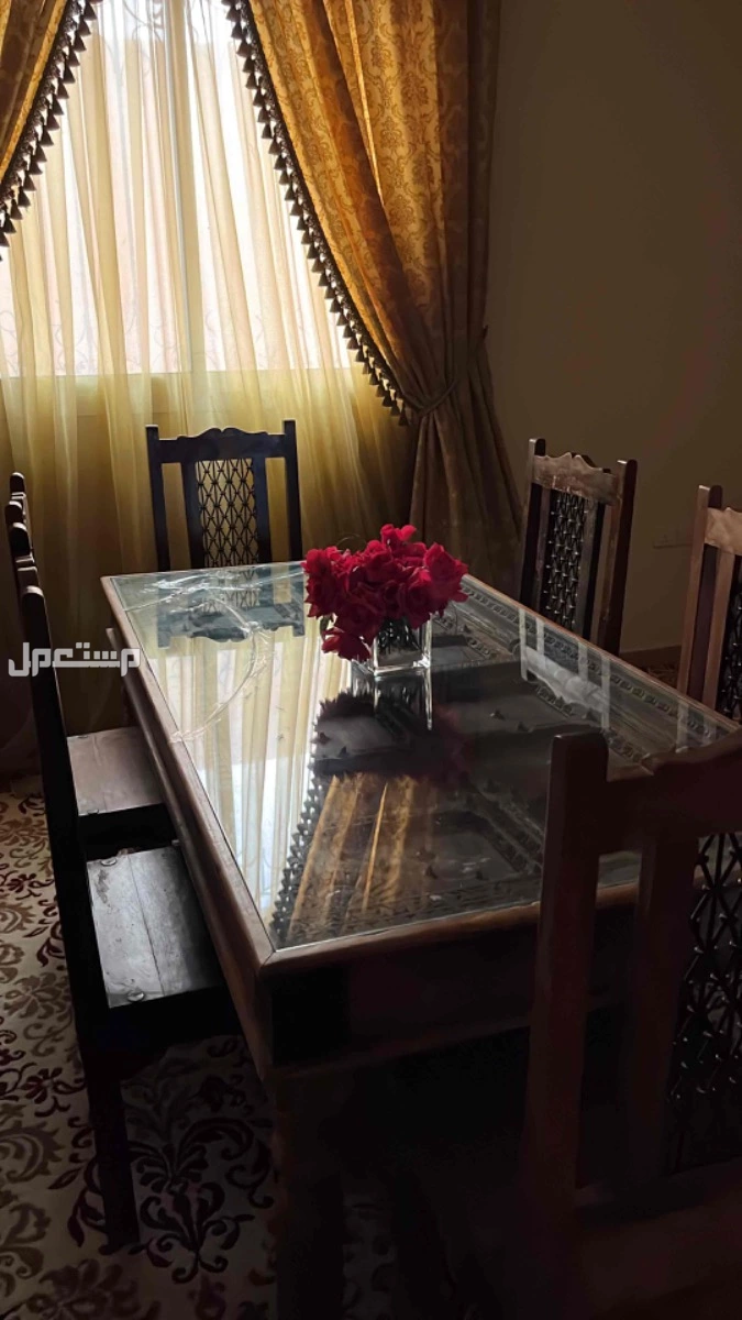 طاولة خشب مع 6 كراسي ، طاولة خشب مع 6 كراسي