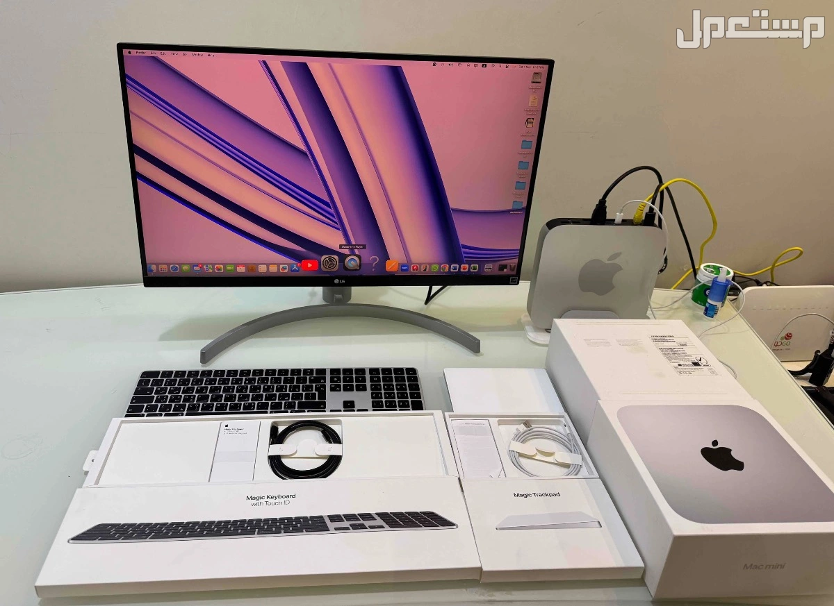 جهاز ماك ميني معالج m2 ورامات 16 للبيع مع ملحقات (ماجيك كيبورد وتراك باد 2 وحامل للماك ميني)- Mac mini m2 Ram16