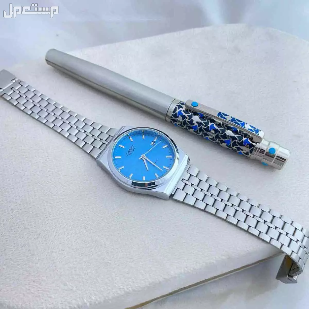 ساعة ماركة كاسيو رجالي طبق الاصل مع قلم كارتير هدية