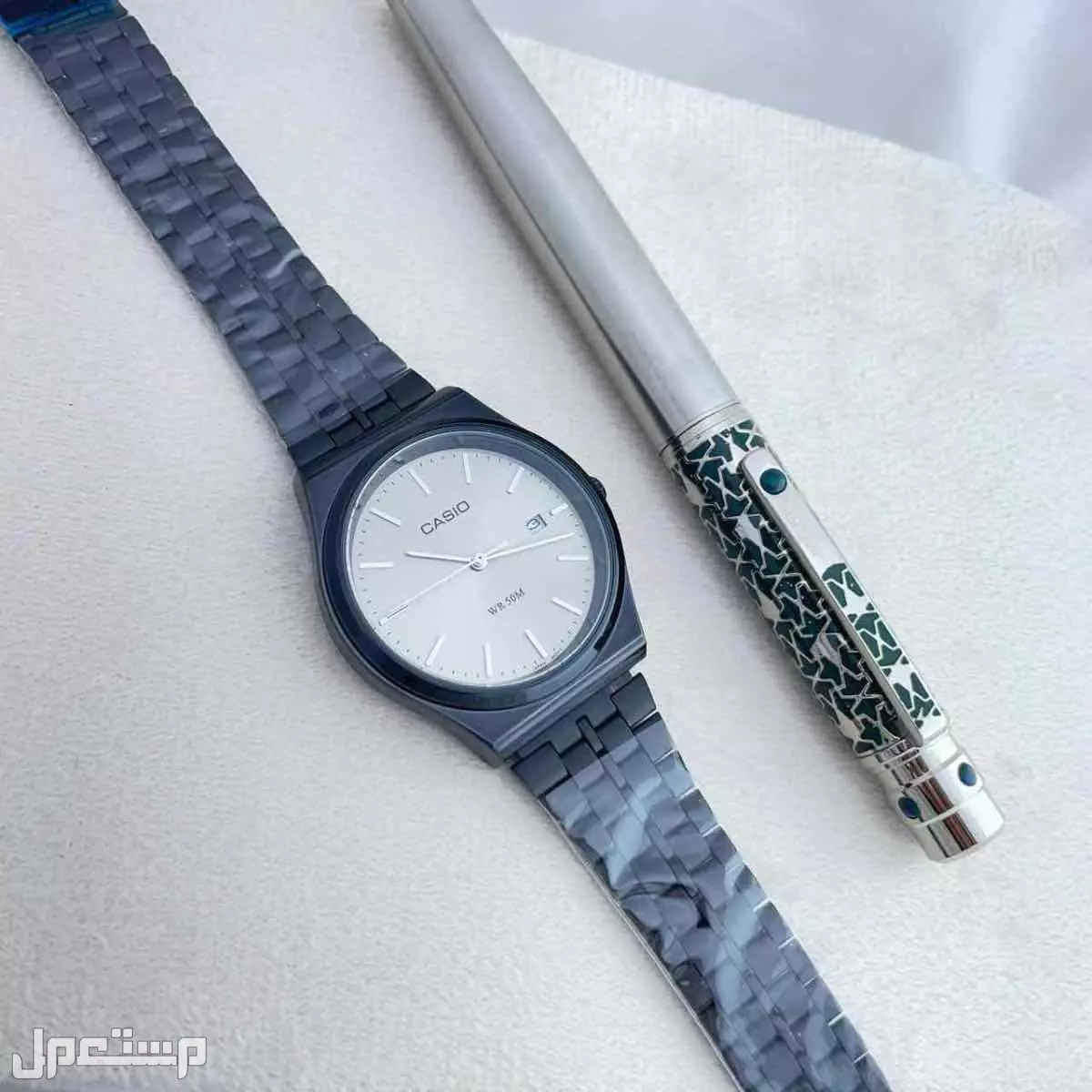 ساعة ماركة كاسيو رجالي طبق الاصل مع قلم كارتير هدية