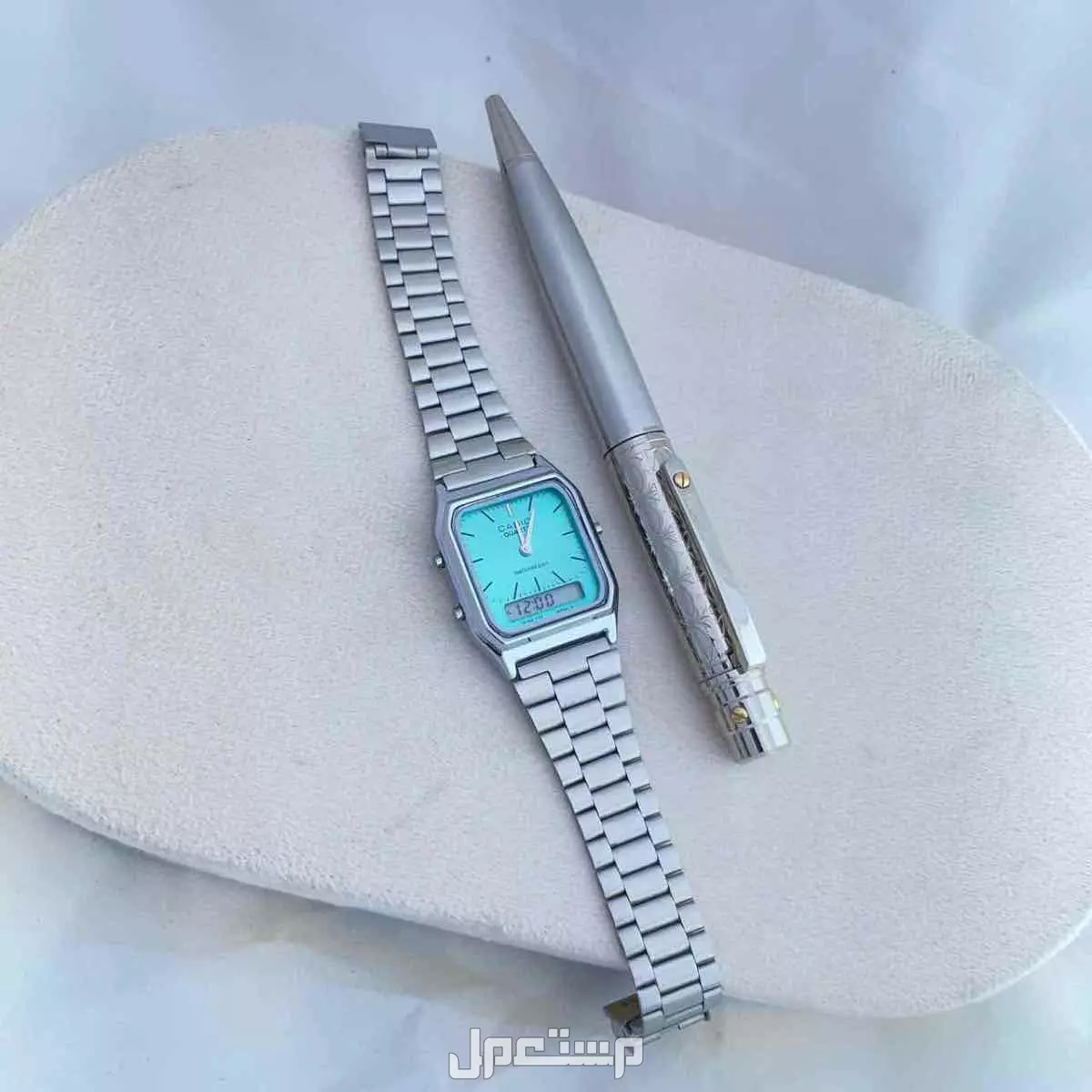 ساعة ماركة كاسيو رجالي طبق الاصل مع قلم كارتير هدية