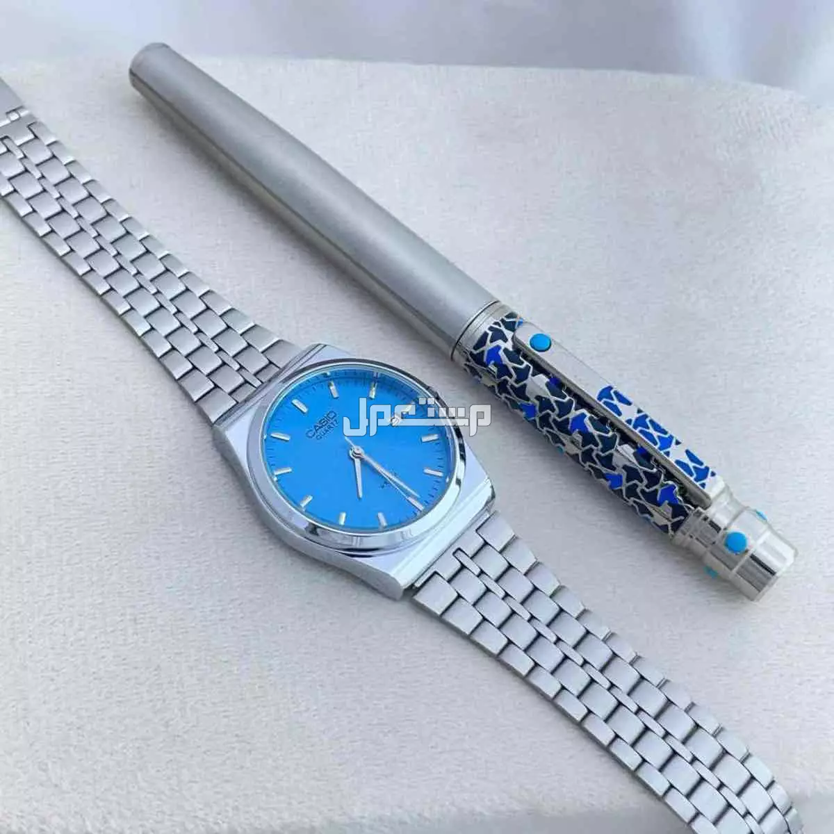 ساعة ماركة كاسيو رجالي طبق الاصل مع قلم كارتير هدية