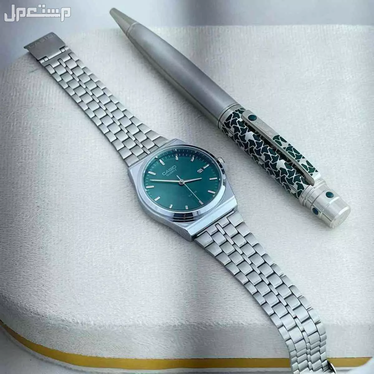 ساعة ماركة كاسيو رجالي طبق الاصل مع قلم كارتير هدية