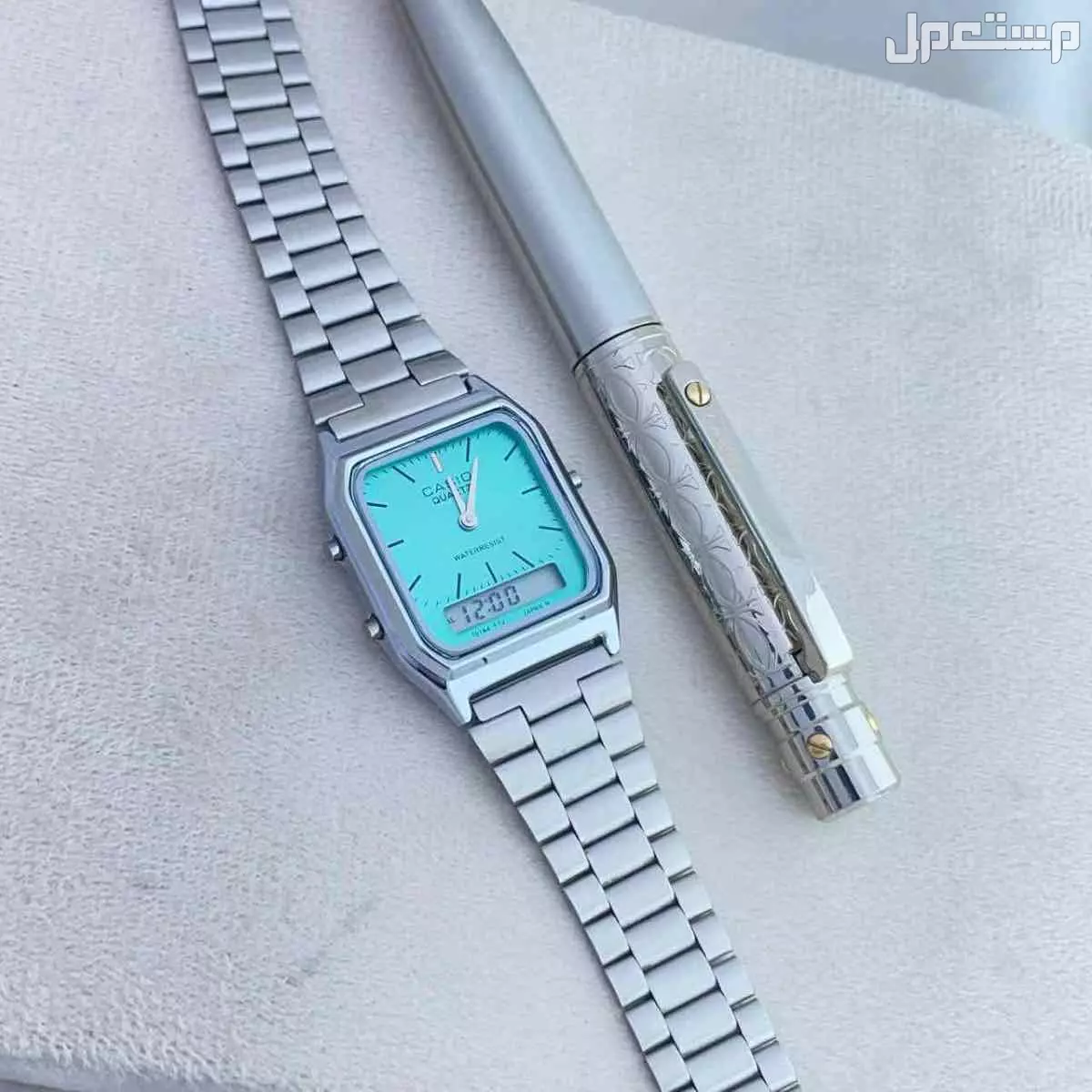 ساعة ماركة كاسيو رجالي طبق الاصل مع قلم كارتير هدية