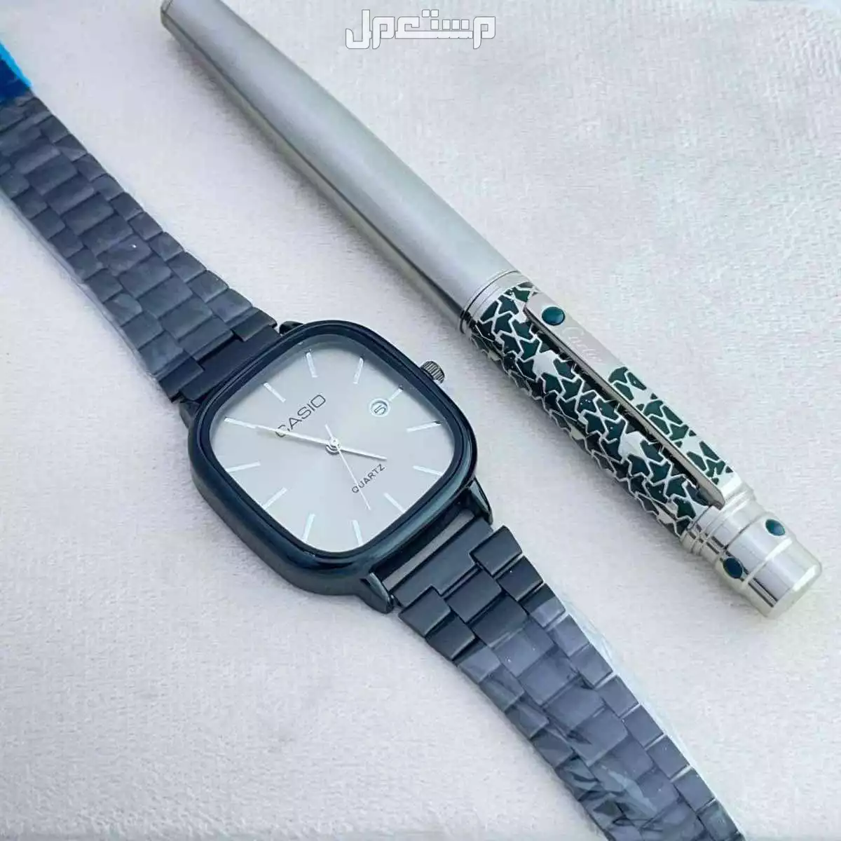 ساعة ماركة كاسيو رجالي طبق الاصل مع قلم كارتير هدية