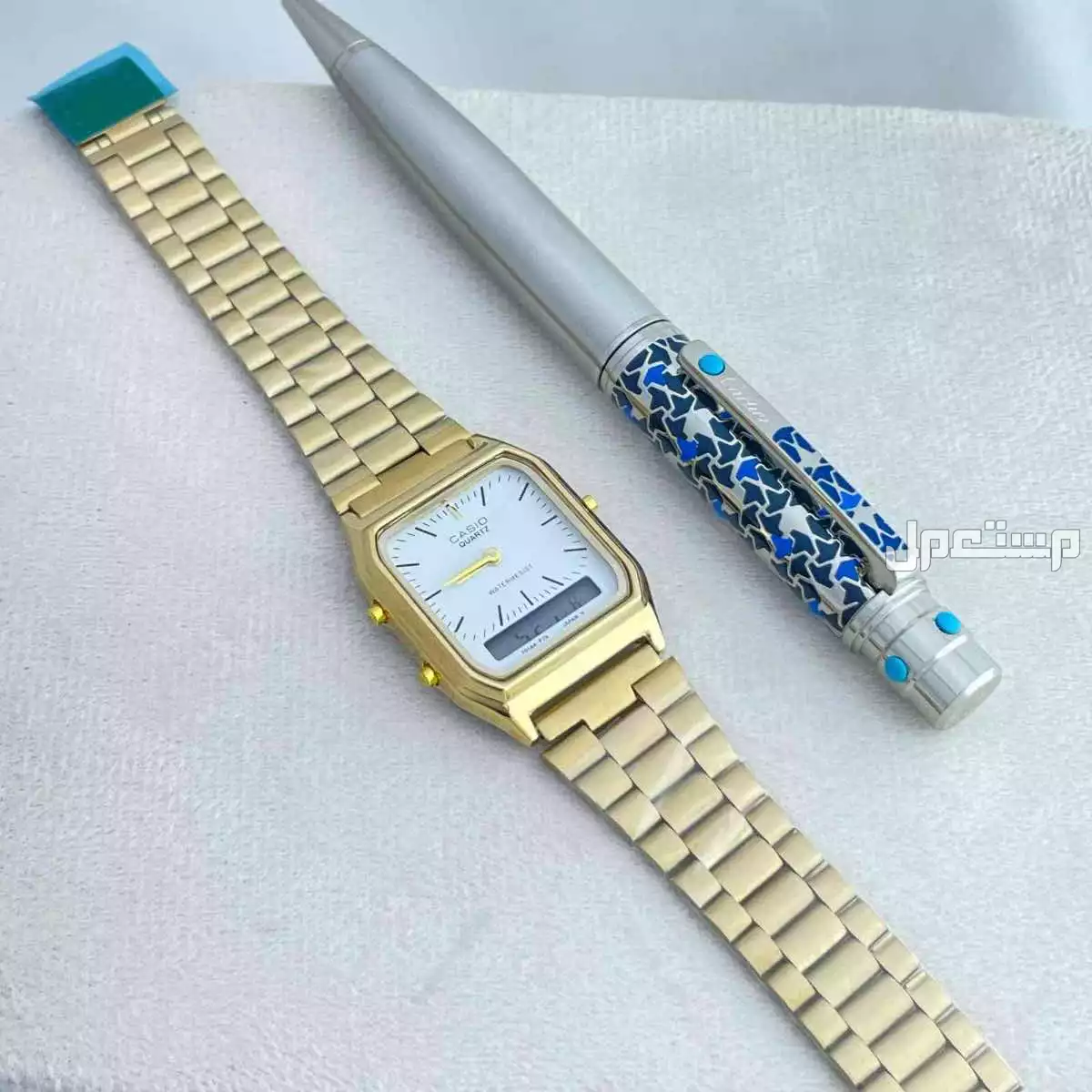 ساعة ماركة كاسيو رجالي طبق الاصل مع قلم كارتير هدية