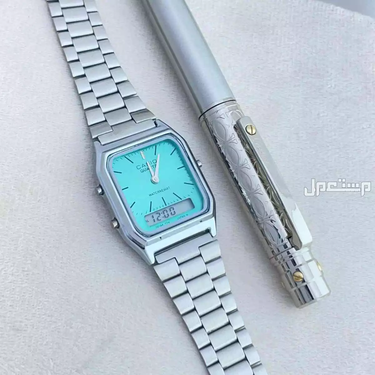 ساعة ماركة كاسيو رجالي طبق الاصل مع قلم كارتير هدية