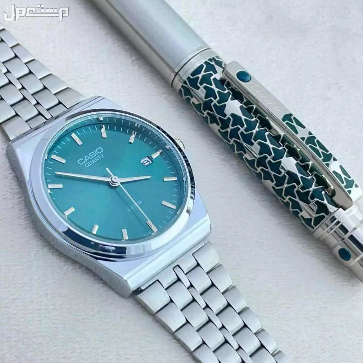 ساعة ماركة كاسيو رجالي طبق الاصل مع قلم كارتير هدية