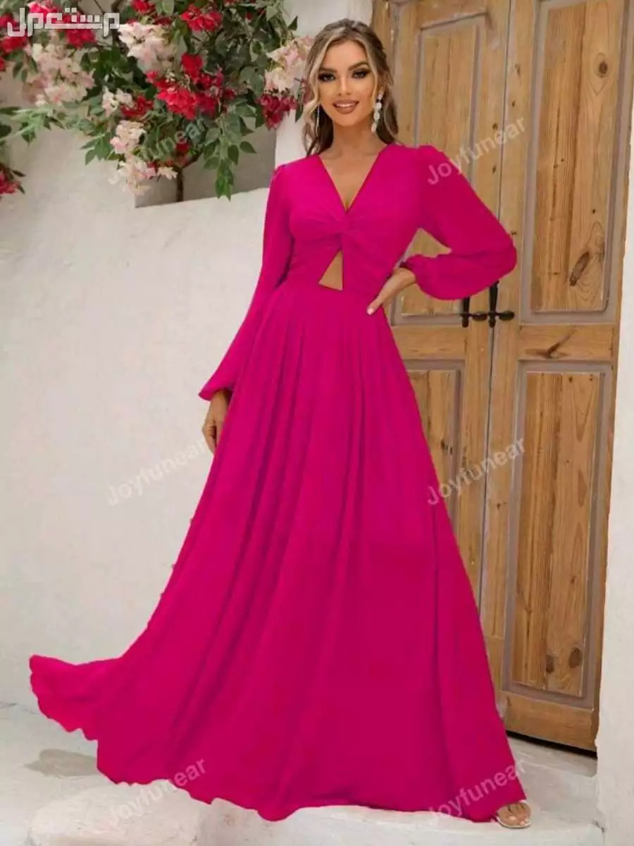 بوتيك فساتين سهرة نسائية فستان وردي مقاس xl باكمام طويلة المدينة المنورة