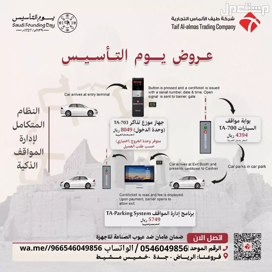بوابات مواقف الكترونية للتحكم فى دخول وخروج السيارات في الرياض بسعر 1 ريال سعودي