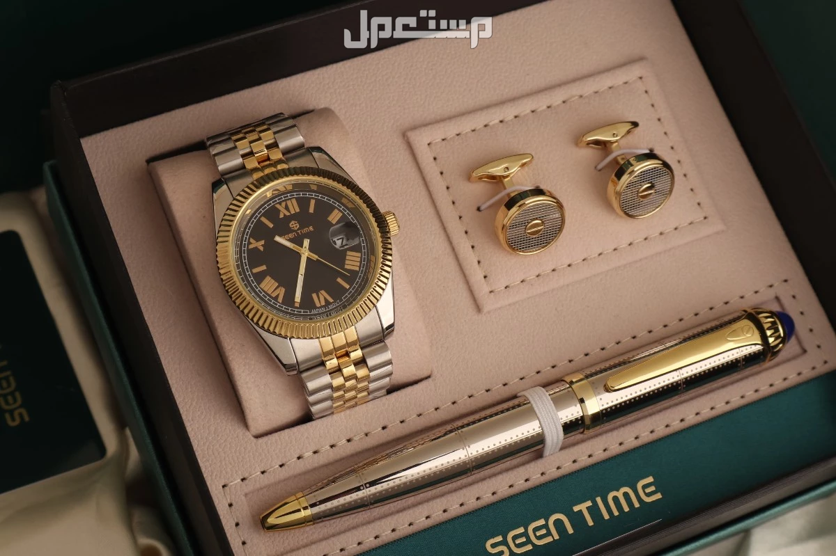 ساعة رولكس رجالي مع قلم وكبك مع ضمان سنتين