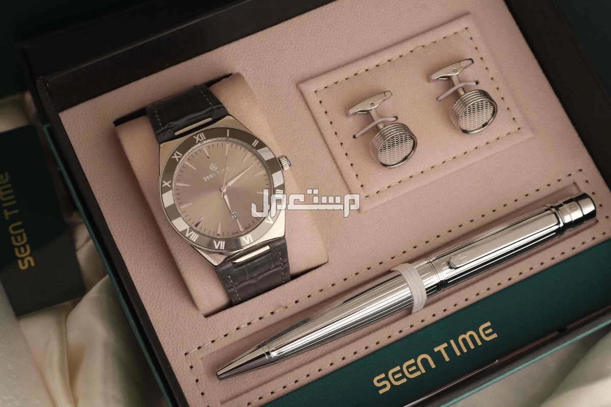 عرض ساعة اوميقا رجالي مع قلم وكبك وضمان
