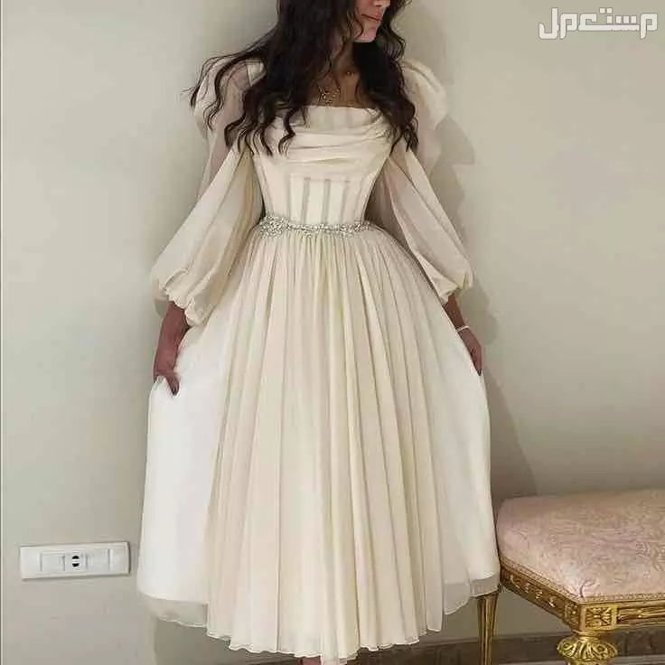 فستان بيج مع خرز لؤلؤ كولكشن 2024