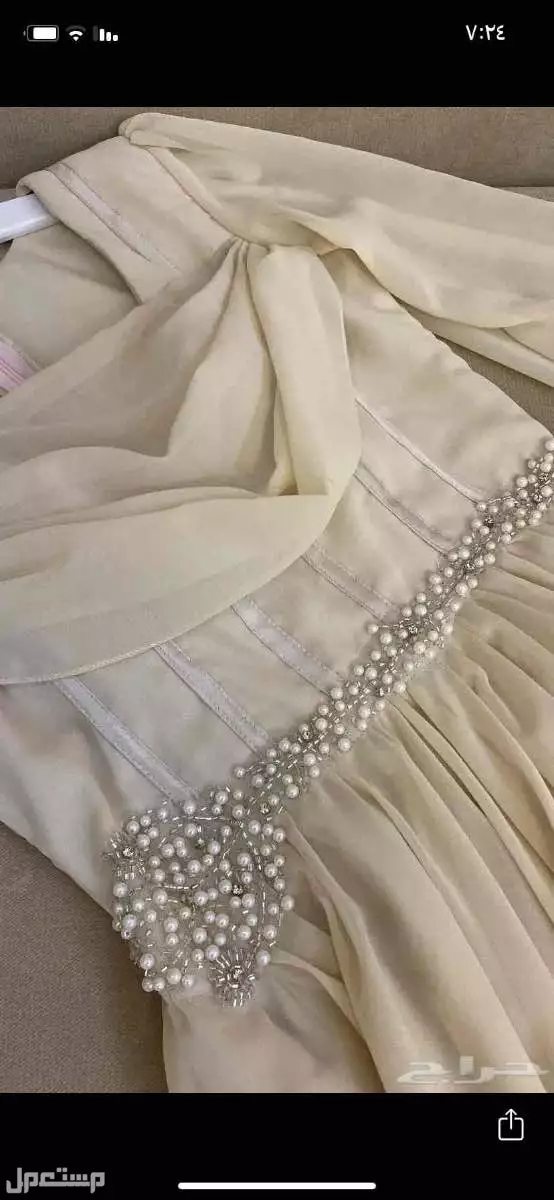 فستان بيج مع خرز لؤلؤ كولكشن 2024