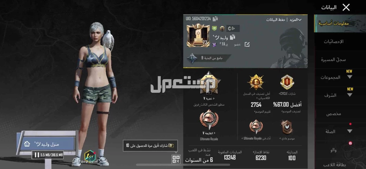 حساب ببجي للبيع  في تبوك بسعر 500 ريال سعودي