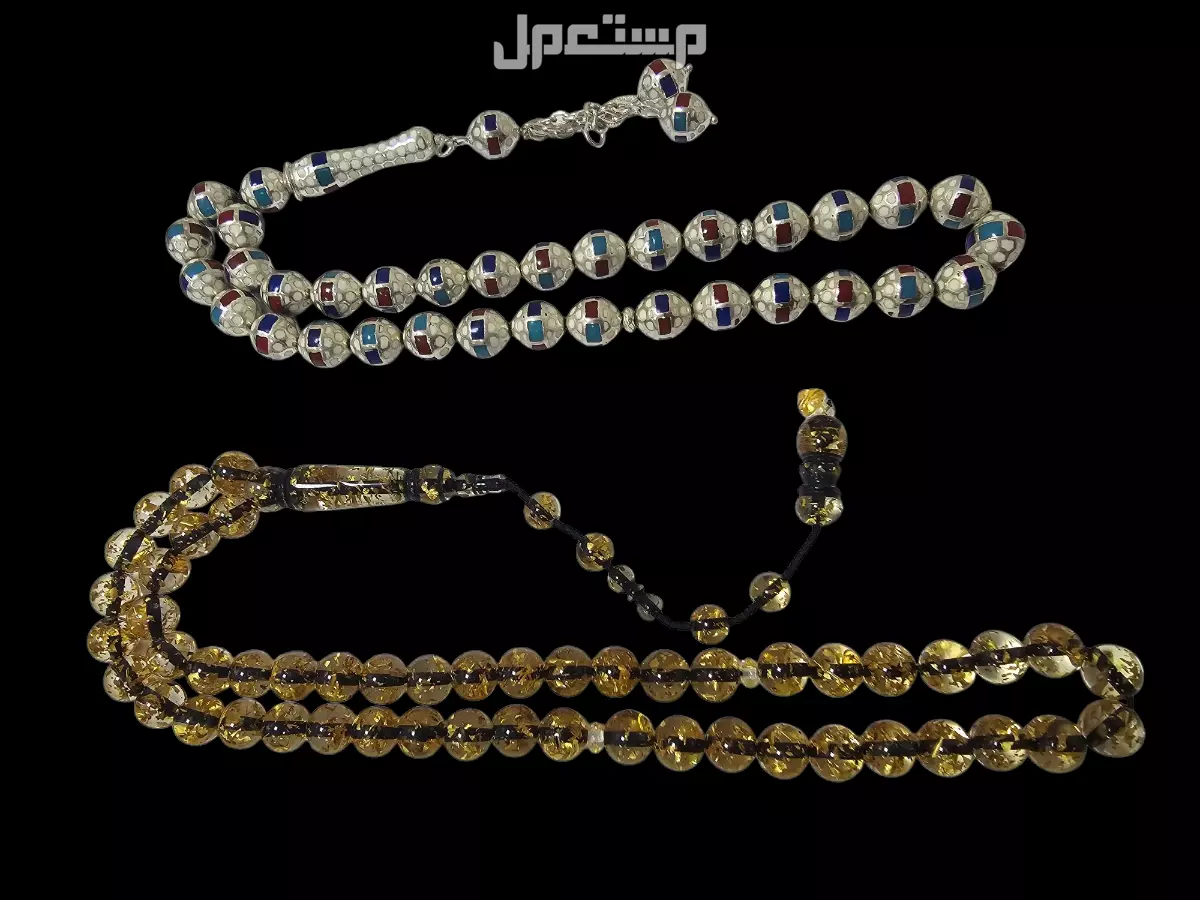 سبحه فضه مع سبحه بوكلايت مطعمه بماء الذهب