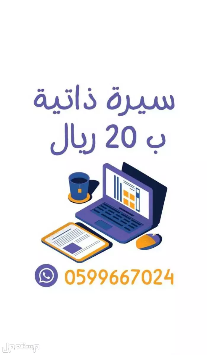 تصميم سيرة ذاتية عربية سي في cv بملف pdf خبرة لأكثر من عام بسعر 20 ريال سعودي