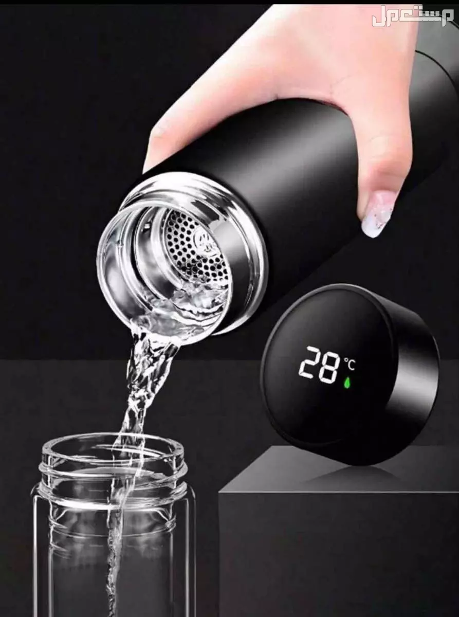 زجاجة قهوة قطعة واحدة ، زجاجة قهوة ذكية ، شاشة عرض درجة الحرارة بتقنية LED ، زجاجة مياه رياضية ، زجاجة مياه مفرغة من الهواء ذات جدارين مزدوجين ، تبقى ساخنة أو باردة لمدة 24 ساعة (480مل)