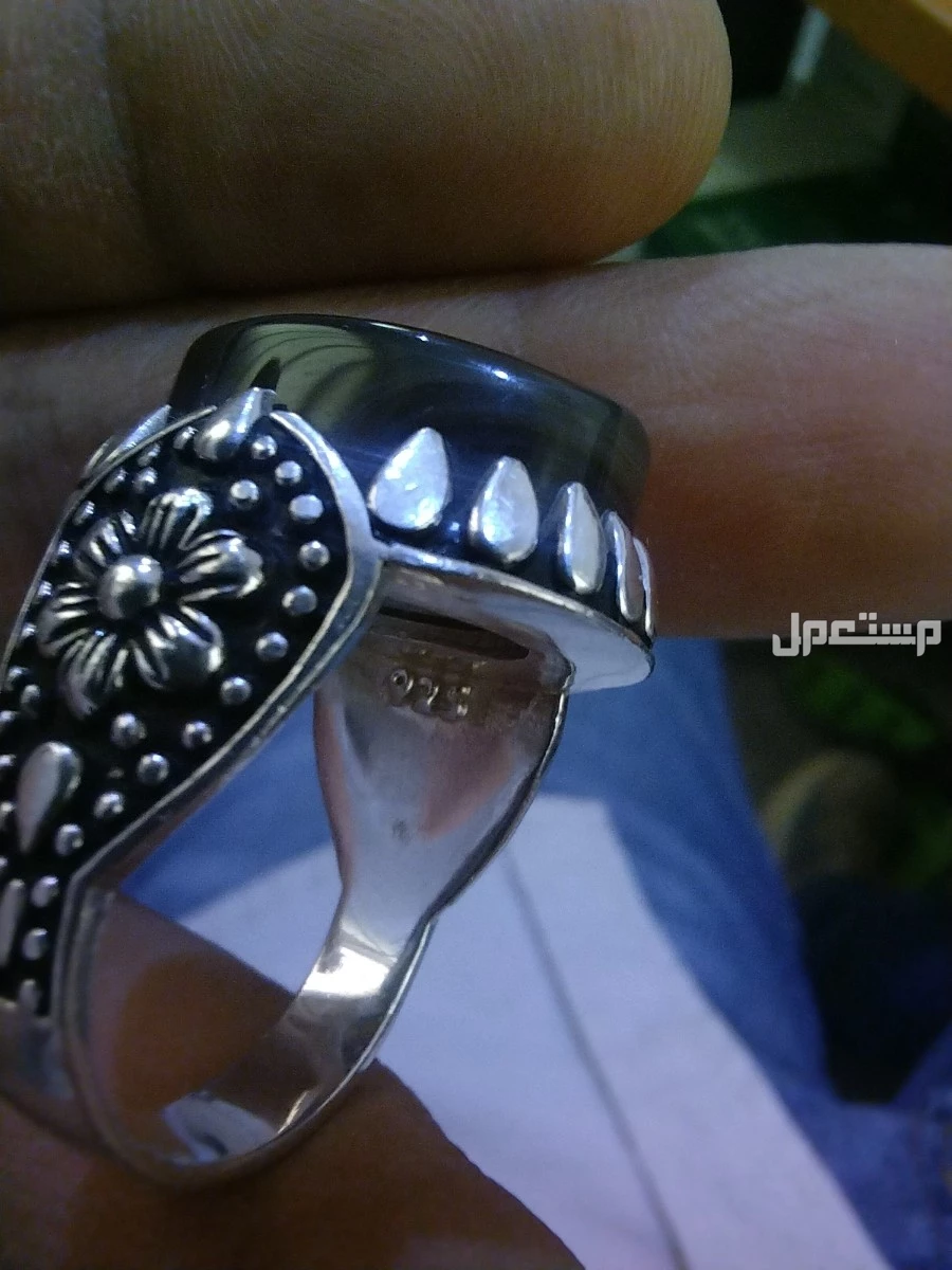 خاتم فضة عيار 925 بحجر عقيق دخاني يماني