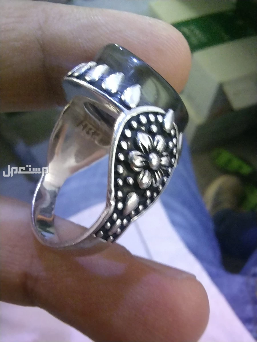خاتم فضة عيار 925 بحجر عقيق دخاني يماني