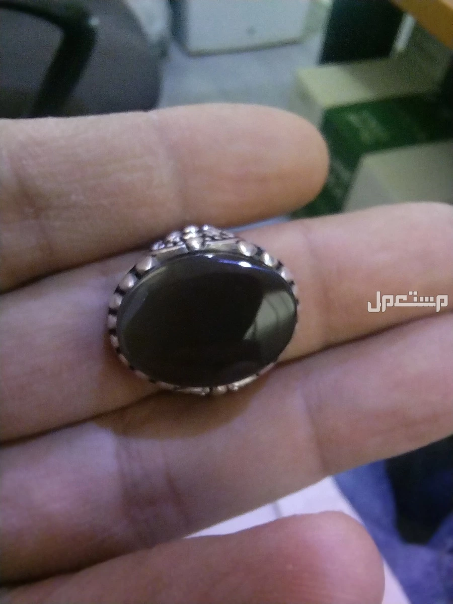 خاتم فضة عيار 925 بحجر عقيق دخاني يماني