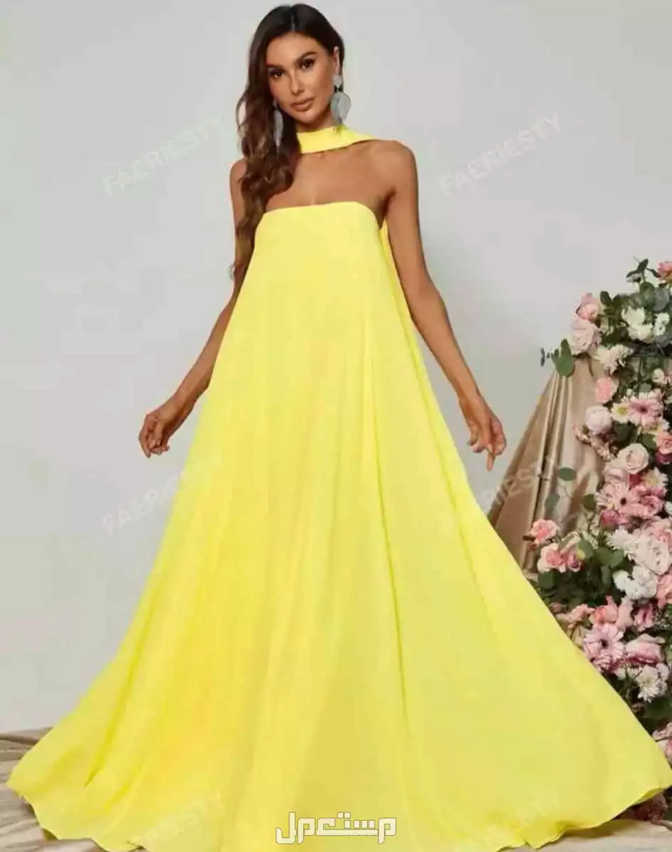 فستان اصفر لبس مره واحده فقط نظيف