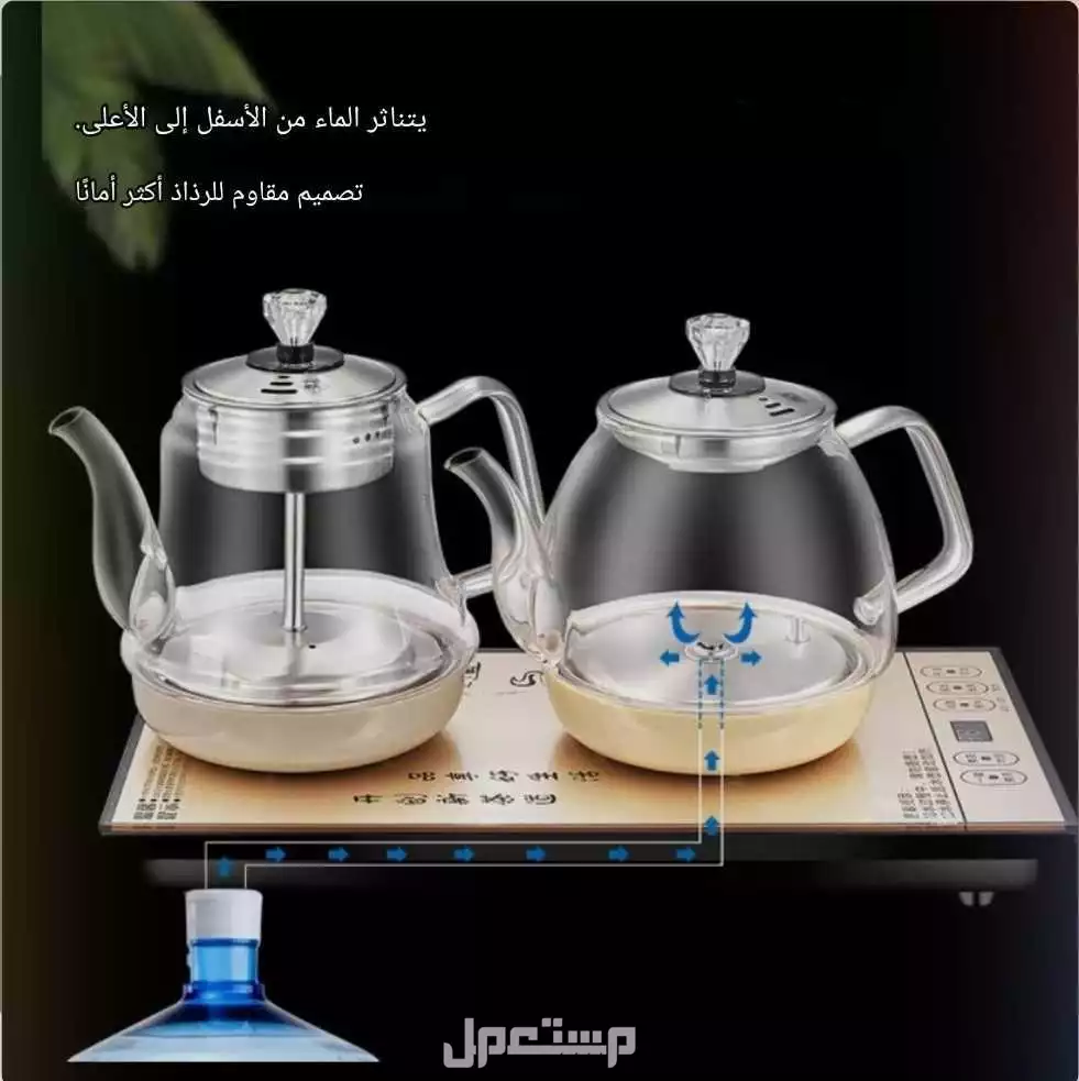 غلاية ماء كهربائيه ذكية وأنيقة  جميله في غرفة الجلوس مصنوعة من الزجاج بشكل رائع تغنيك عن عناء ملء الماء او المحافظه على حرارة المشروبات