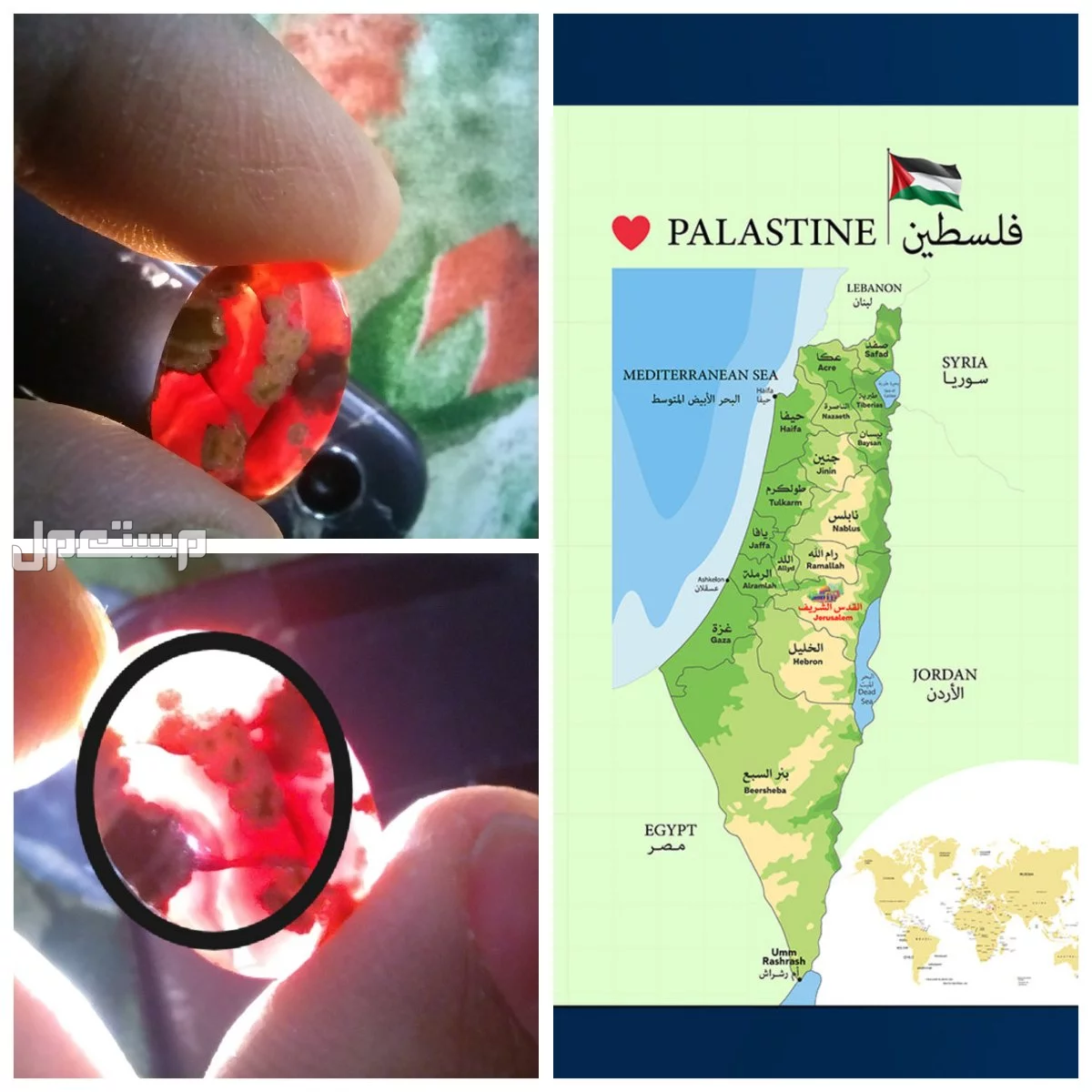 حجر عقيق يماني خرائطي مصور خريطة فلسطين