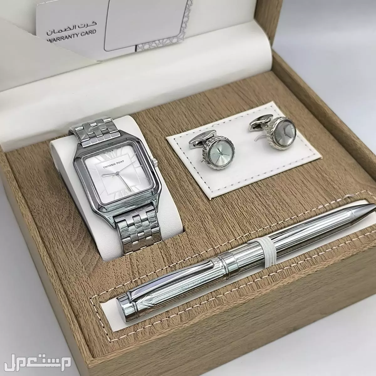 *جديدددددددنا*                          *اطقم رجالي* *ساعه رجالي استيل* *قلم*  *كبك* *علبه فخمه وكرت وكيس* *ضمان سنة لون موية مكينة بطارية* *السعر 150ريال*