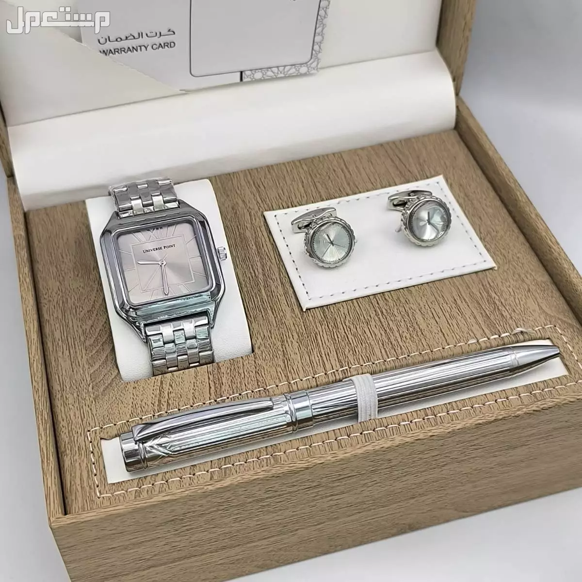 *جديدددددددنا*                          *اطقم رجالي* *ساعه رجالي استيل* *قلم*  *كبك* *علبه فخمه وكرت وكيس* *ضمان سنة لون موية مكينة بطارية* *السعر 150ريال*