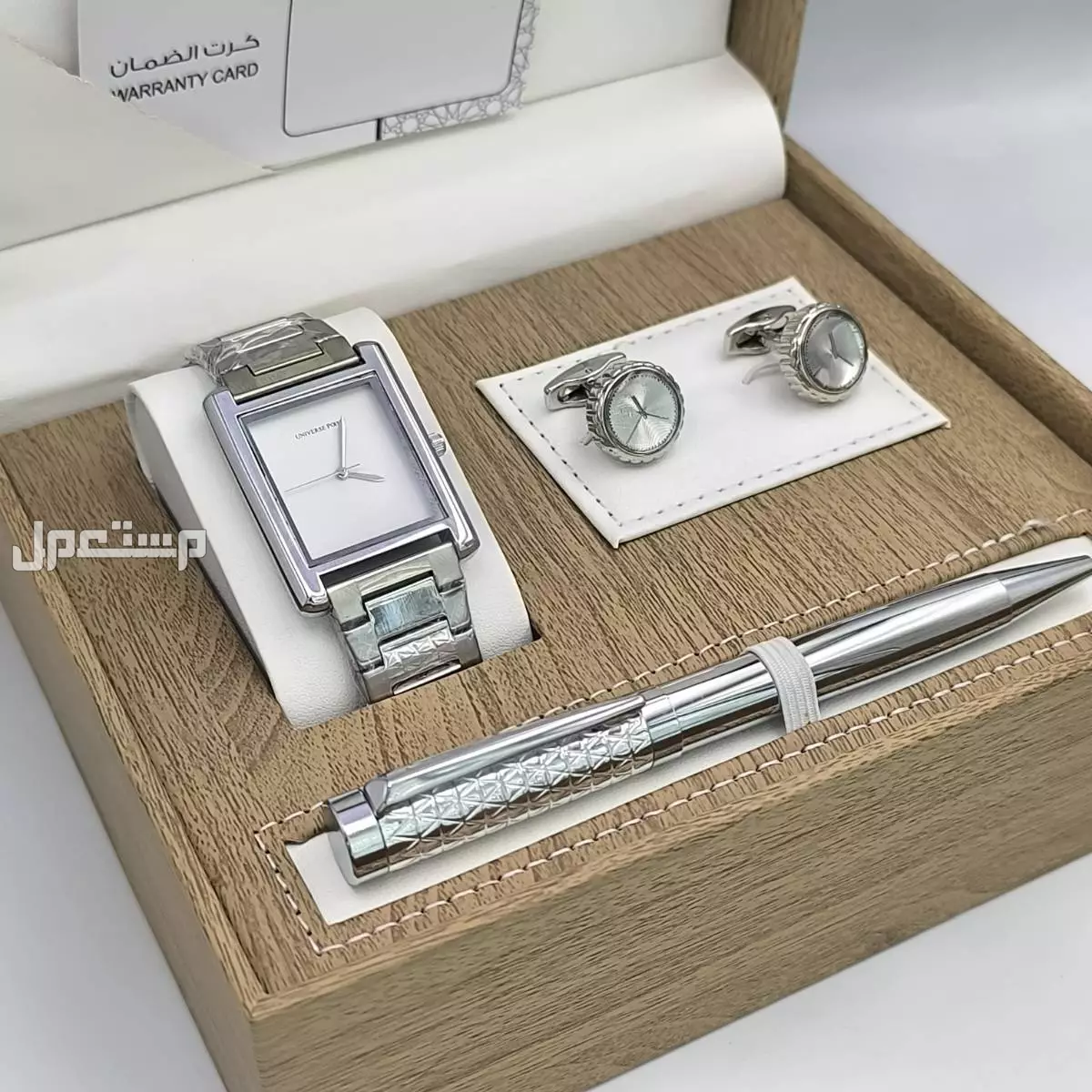 *جديدددددددنا*                          *اطقم رجالي* *ساعه رجالي استيل* *قلم*  *كبك* *علبه فخمه وكرت وكيس* *ضمان سنة لون موية مكينة بطارية* *السعر 150ريال*