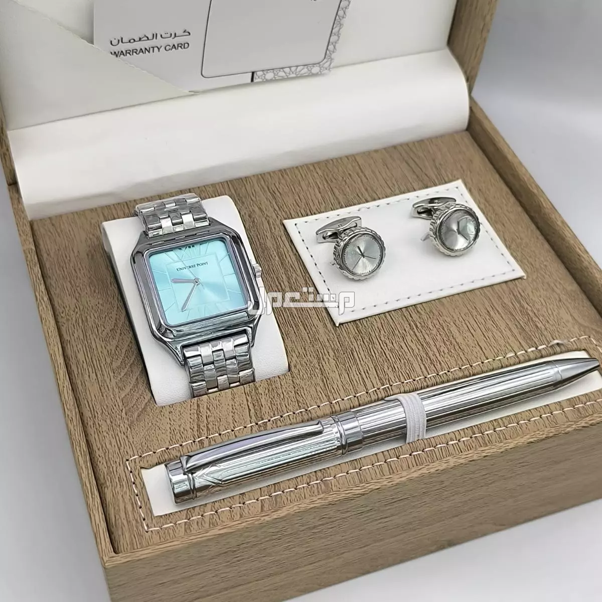 *جديدددددددنا*                          *اطقم رجالي* *ساعه رجالي استيل* *قلم*  *كبك* *علبه فخمه وكرت وكيس* *ضمان سنة لون موية مكينة بطارية* *السعر 150ريال*