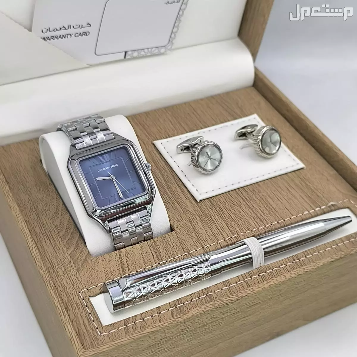 *جديدددددددنا*                          *اطقم رجالي* *ساعه رجالي استيل* *قلم*  *كبك* *علبه فخمه وكرت وكيس* *ضمان سنة لون موية مكينة بطارية* *السعر 150ريال*