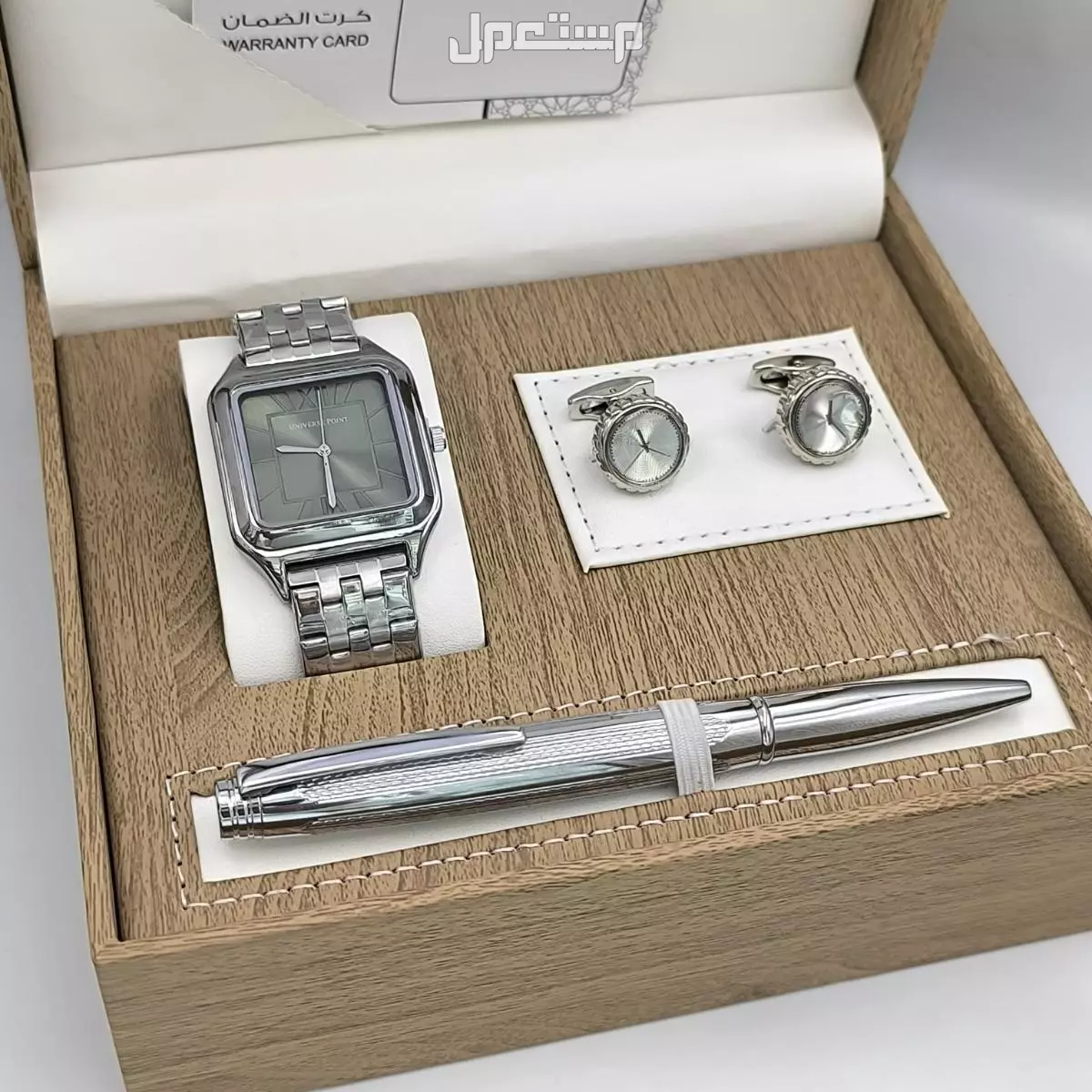 *جديدددددددنا*                          *اطقم رجالي* *ساعه رجالي استيل* *قلم*  *كبك* *علبه فخمه وكرت وكيس* *ضمان سنة لون موية مكينة بطارية* *السعر 150ريال*